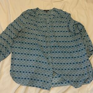 NYDJ Floral Print 3/4 Sleeve Pintuck Woven Polyester Blouse / XL